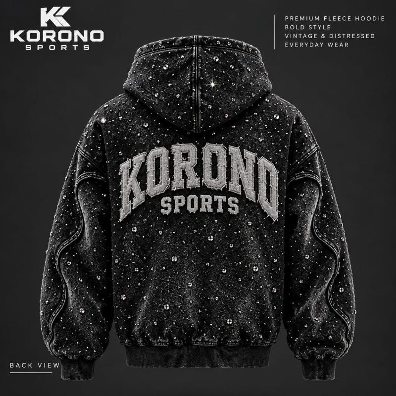 Premium Rhinestone Vintage Distressed Zip-Up Hoodie