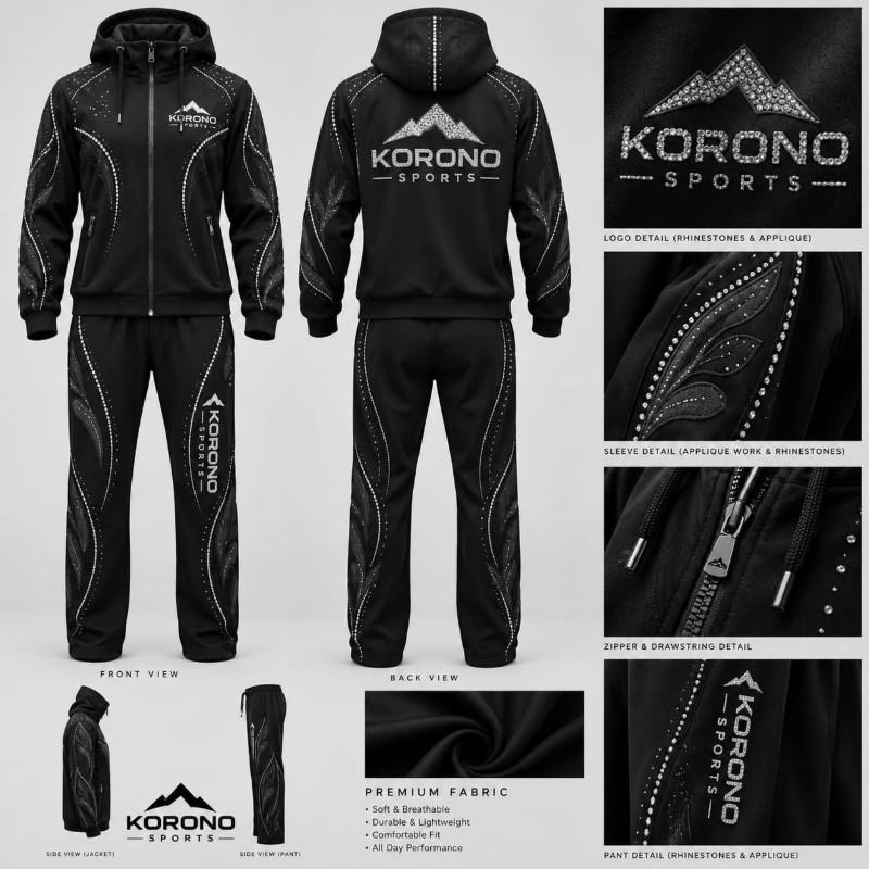 Premium Rhinestone & Appliqué Tracksuit Set – Black Edition