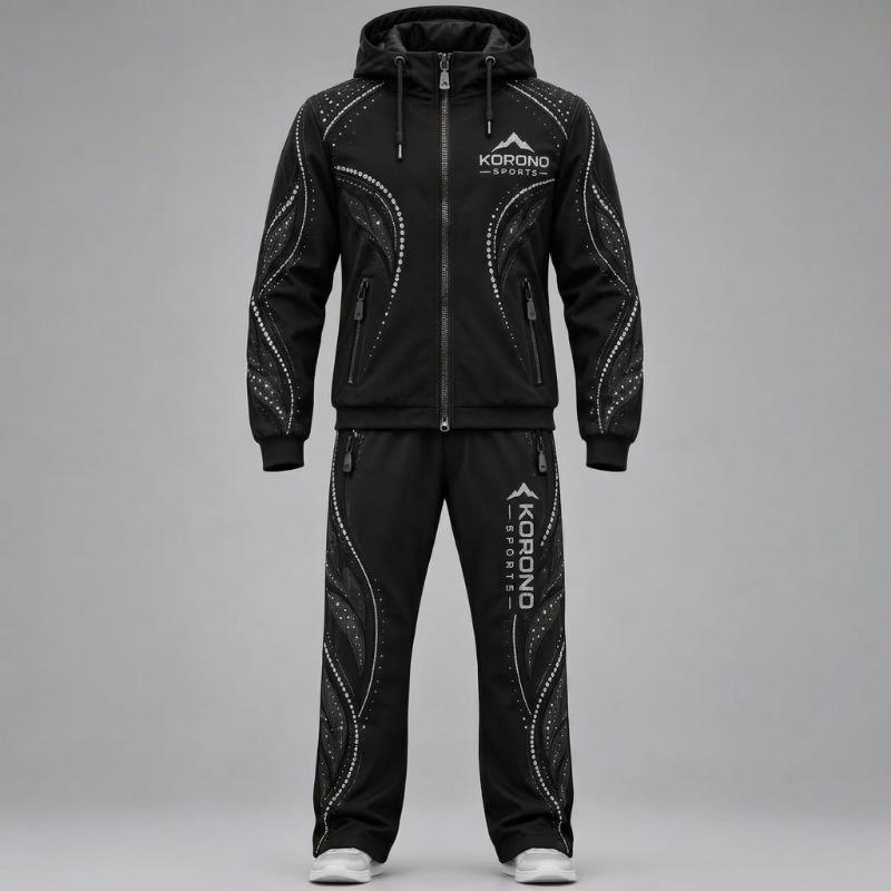Premium Rhinestone & Appliqué Tracksuit Set – Black Edition