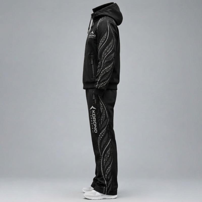 Premium Rhinestone & Appliqué Tracksuit Set – Black Edition