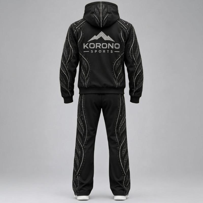 Premium Rhinestone & Appliqué Tracksuit Set – Black Edition