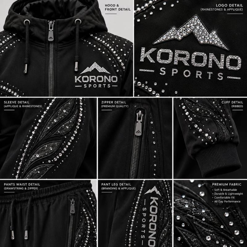 Premium Rhinestone & Appliqué Tracksuit Set – Black Edition