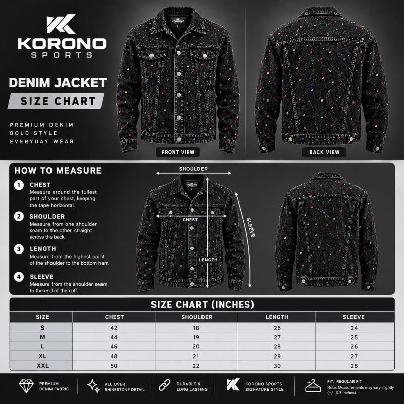 Premium Black Denim Rhinestone Studded Jacket – Multicolor Edition