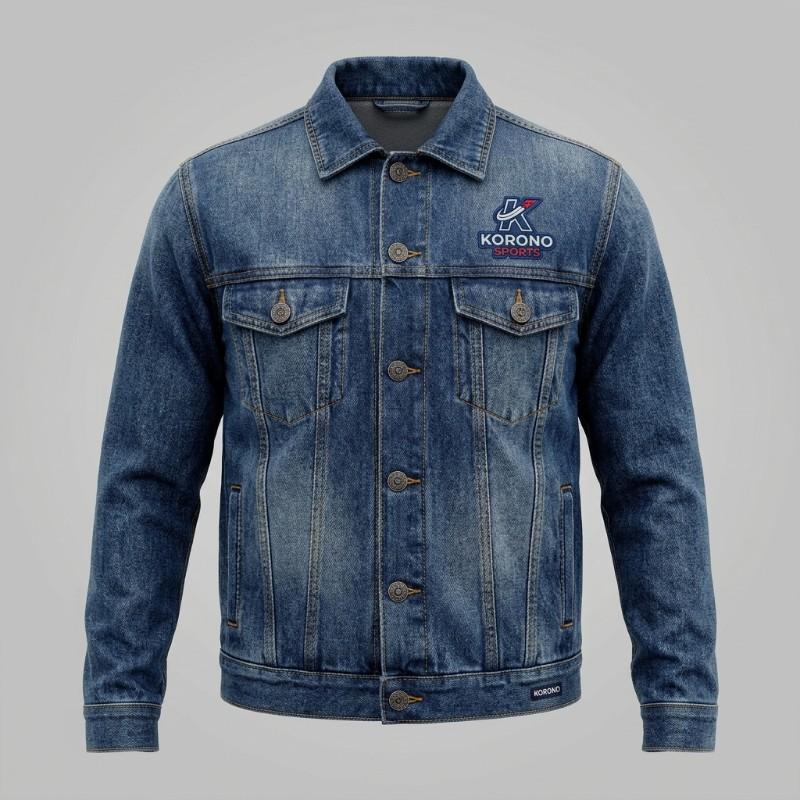 Premium Blue Denim Trucker Jacket with Custom Logo