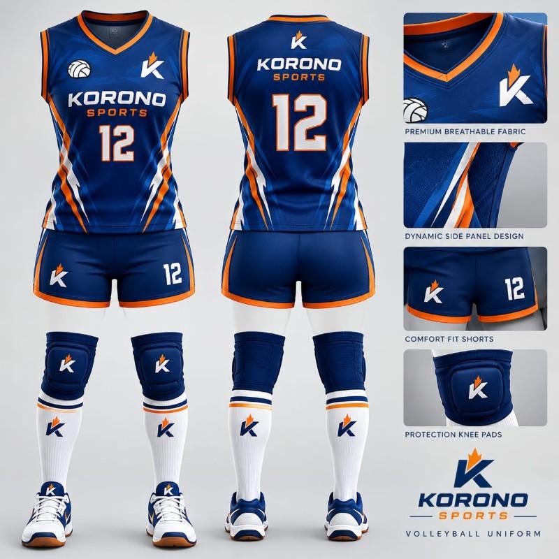 Premium Custom Volleyball Uniform Set – Royal Blue & Orange Performance Jersey