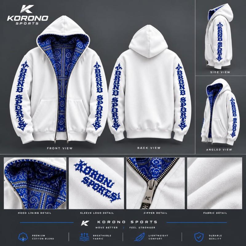 Wholesale Men’s Cotton Blend Full-Zip Hoodie – Graphic Sleeve Print & Contrast Paisley Hood Lining