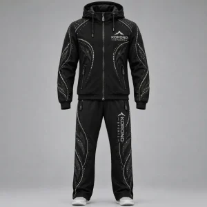 Premium Rhinestone &amp; Appliqué Tracksuit Set – Black Edition