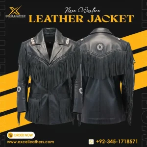 Men’s Genuine Leather Fringe Beaded Western Jacket