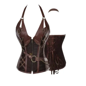 Women Steampunk Overbust Faux Leather Corset