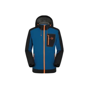 Men’s Blue &amp; Black Windproof Softshell Jacket – Water-Resistant Outdoor Wear