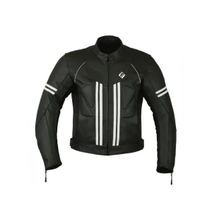Black and White Leather Motorbike Jacket – Premium Biker Gear with Reflective Stripes &amp; Padding