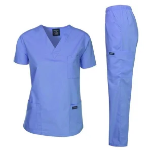 Unisex Medical Scrubs Set with Knitted Fabric Spandex/Polyester Material Needle Detection Custom Logo Scrub Top and Pants