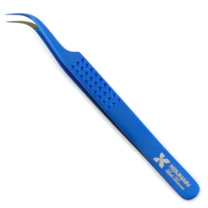 Handmade Professional Precision Pointed Tip Eyelash Tweezers J Shape Blue Plasma Coated