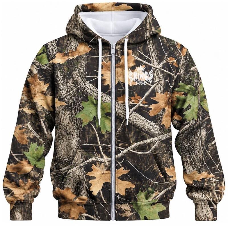 TOPKINGGEAR Men's Woodland Camo Hunting Zip-Up Hoodie - TKG-HD-4387
