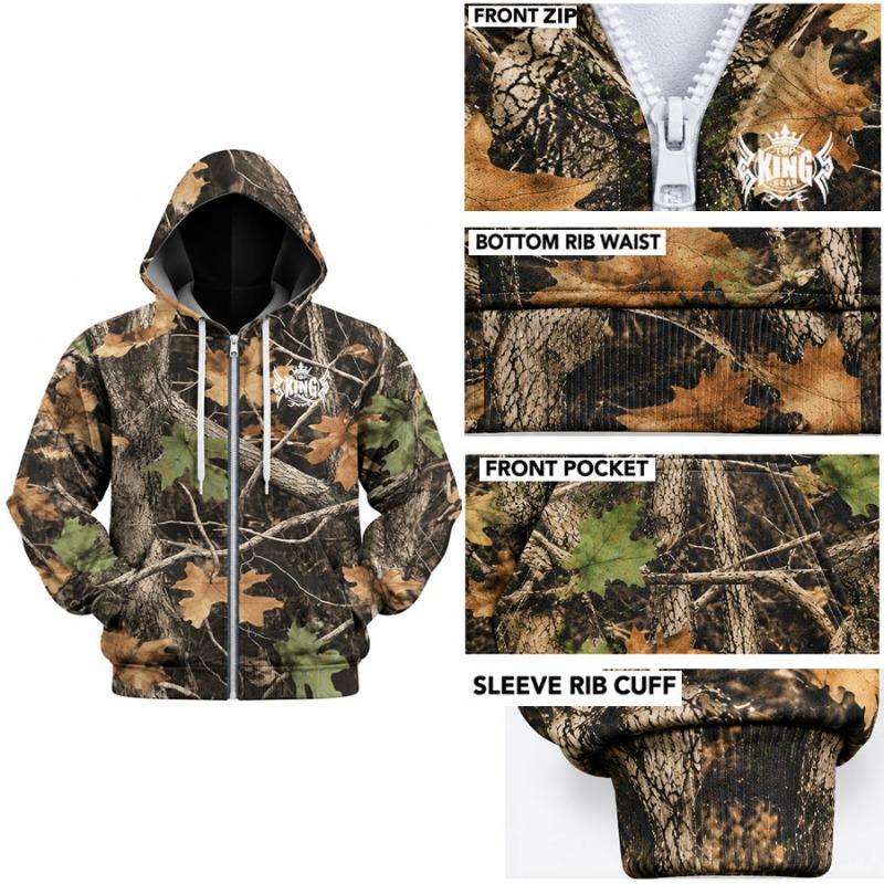 TOPKINGGEAR Men's Woodland Camo Hunting Zip-Up Hoodie - TKG-HD-4387