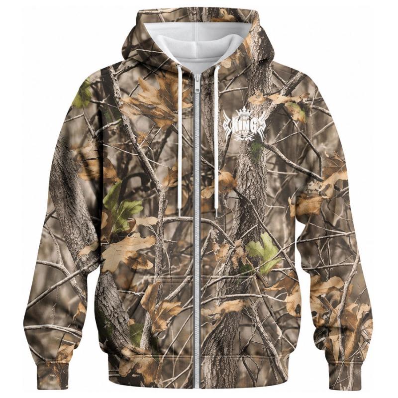 TOPKINGGEAR Men's Woodland Camo Hunting Zip-Up Hoodie - TKG-HD-4387
