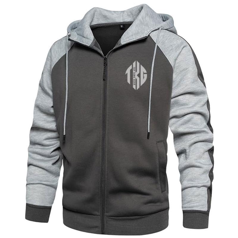 TOPKINGGEAR Men's Contrast Raglan Panel Zip-Up Hoodie - TKG-HD-4441