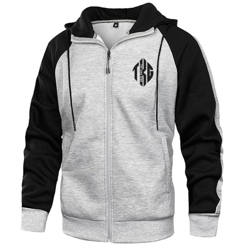 TOPKINGGEAR Men's Contrast Raglan Panel Zip-Up Hoodie - TKG-HD-4441