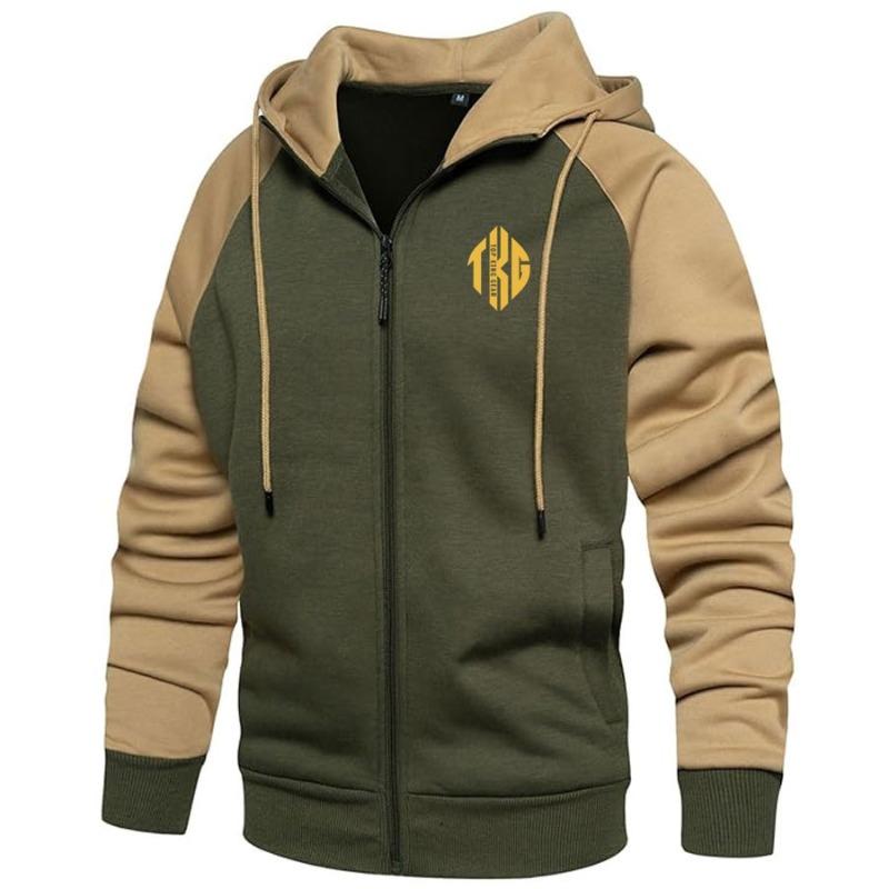 TOPKINGGEAR Men's Contrast Raglan Panel Zip-Up Hoodie - TKG-HD-4441