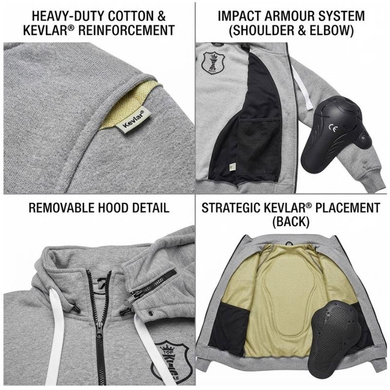 TOP KING GEAR Custom Motorcycle Kevlar Hoodie With Protectors - TKG-PKH-2