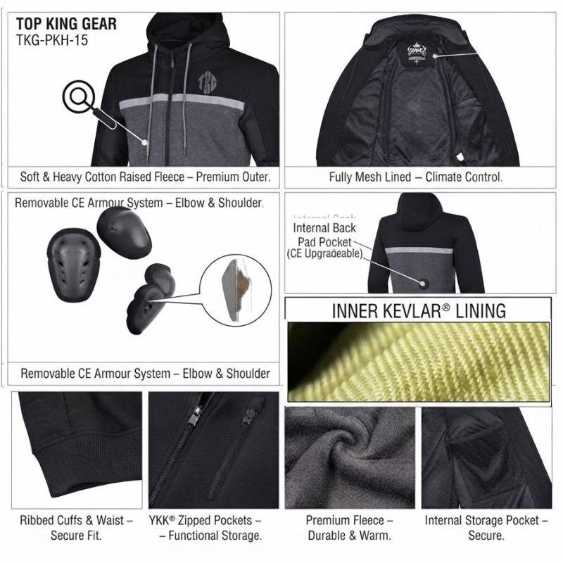 TOP KING GEAR Softshell Kevlar Motorcycle Riding Hoodie - TKG-PKH-11
