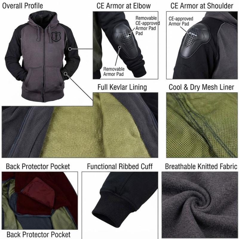 TOP KING GEAR Armored Kevlar Motorcycle Riding Hoodie - TKG-PKH-7