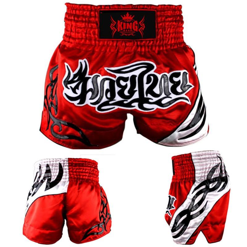 Boxing Muay Thai Shorts - Red Tribal Thai Script Satin Fight Shorts-TKG-BTS-6503
