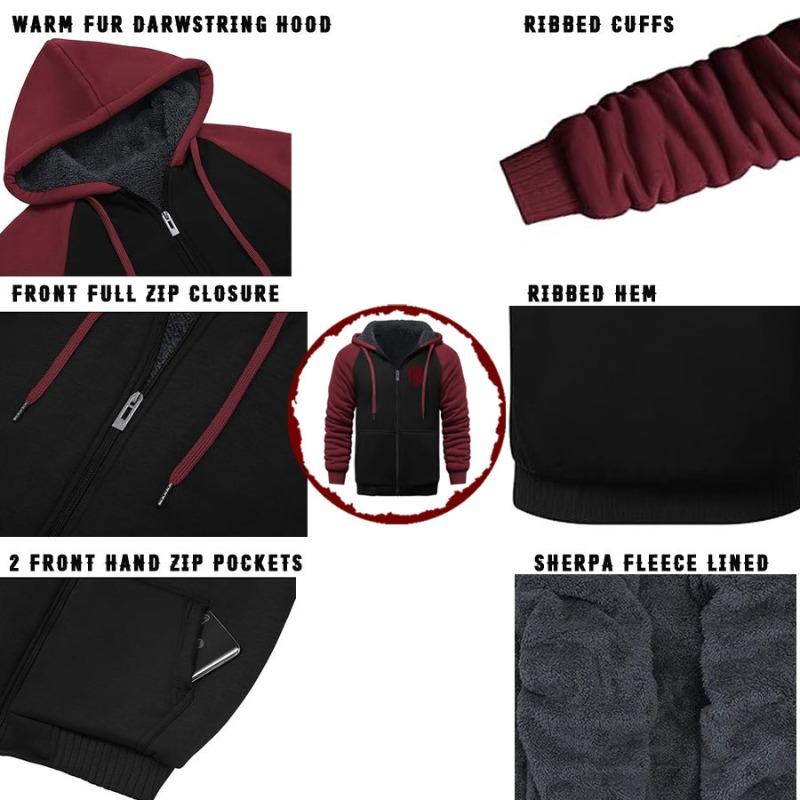 TOP KING GEAR Premium Sherpa Lined Fleece Full Zip Hooded Winter Jacket