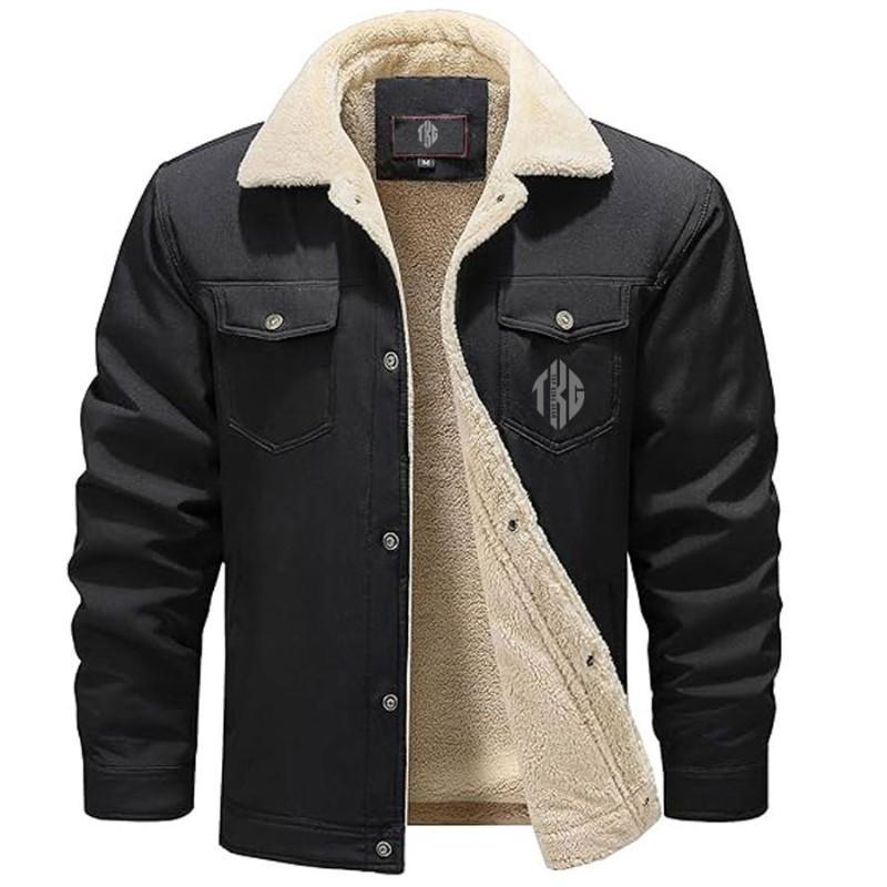 TOP KING GEAR Casual Denim Sherpa Fleece Lined Jacket With Fur Collar