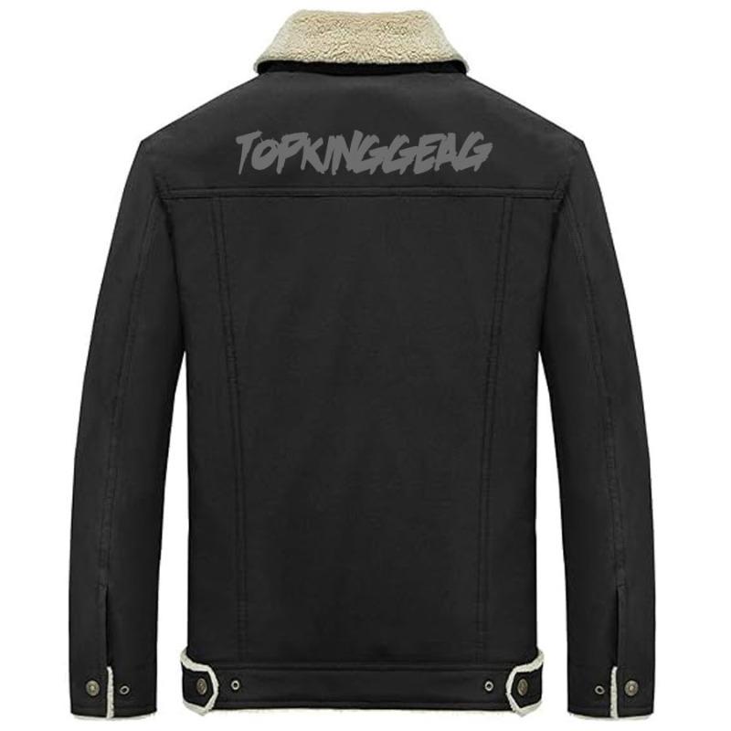 TOP KING GEAR Casual Denim Sherpa Fleece Lined Jacket With Fur Collar