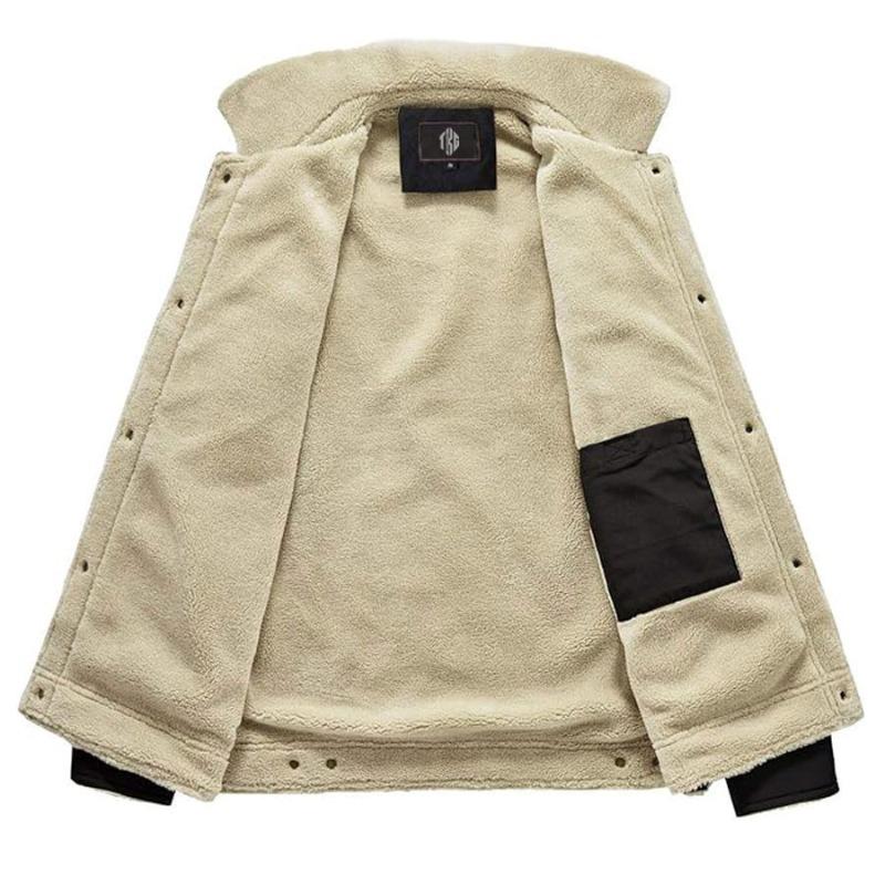 TOP KING GEAR Casual Denim Sherpa Fleece Lined Jacket With Fur Collar