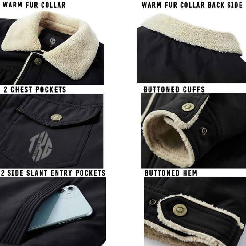 TOP KING GEAR Casual Denim Sherpa Fleece Lined Jacket With Fur Collar