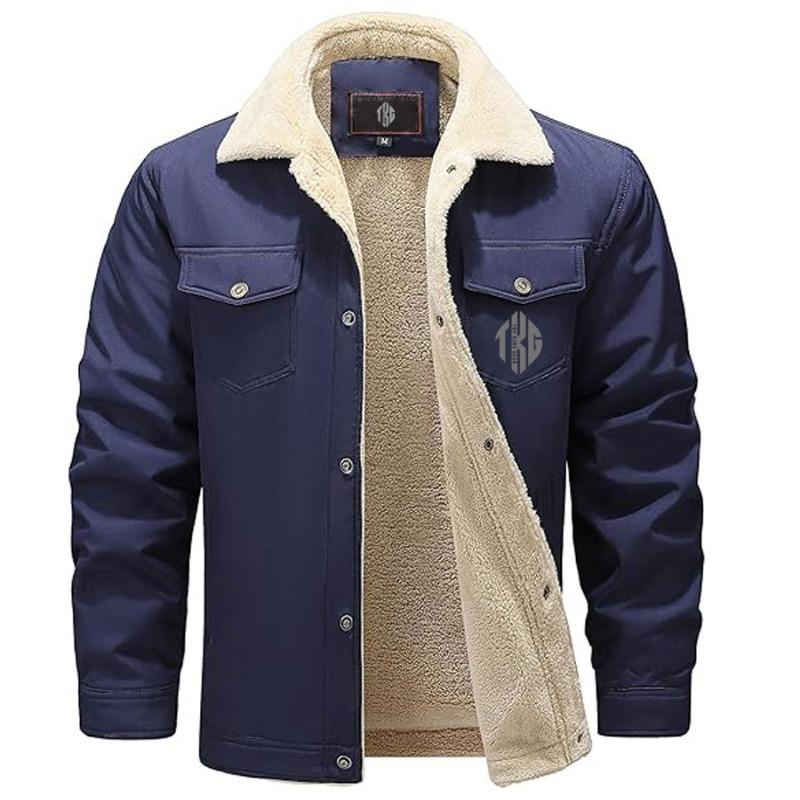 TOP KING GEAR Casual Denim Sherpa Fleece Lined Jacket With Fur Collar