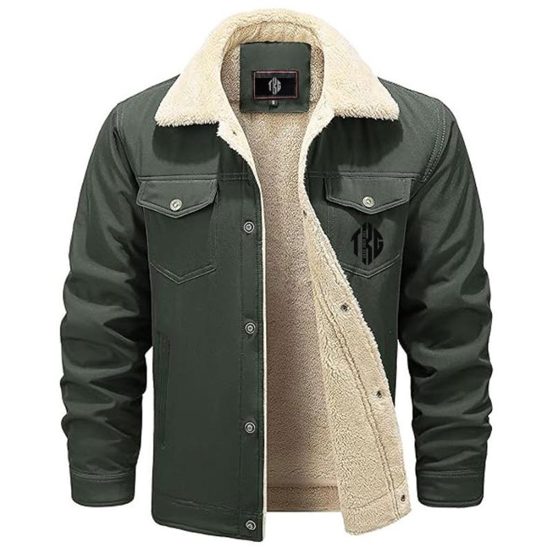 TOP KING GEAR Casual Denim Sherpa Fleece Lined Jacket With Fur Collar