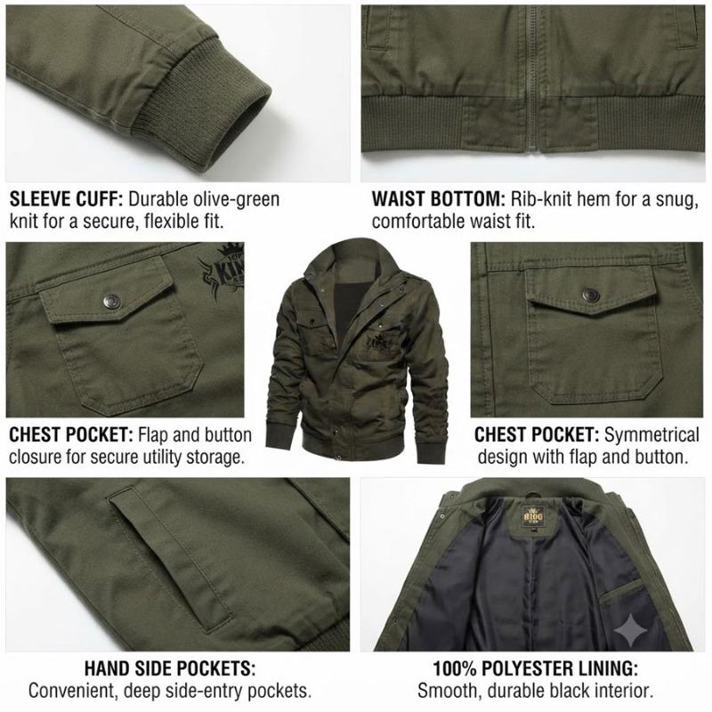 TOP KING GEAR Men's Military Denim Jean Cargo Bomber Jacket