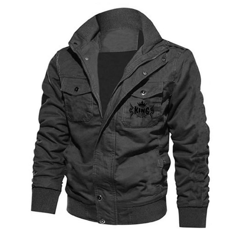 TOP KING GEAR Men's Military Denim Jean Cargo Bomber Jacket