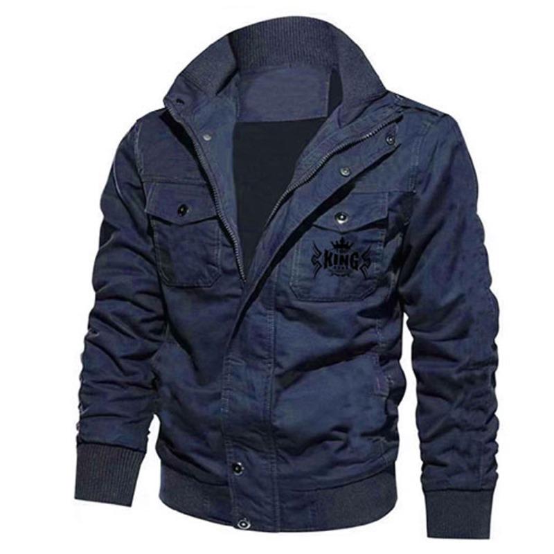 TOP KING GEAR Men's Military Denim Jean Cargo Bomber Jacket