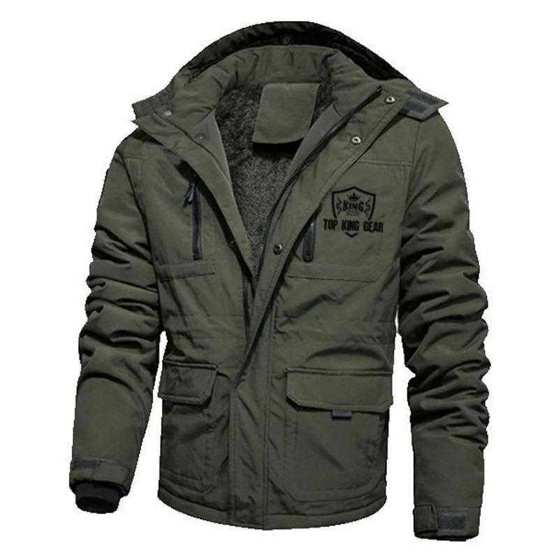 TOP KING GEAR Men's Camo Multi-Pocket Fur Padded Denim Cargo Jacket