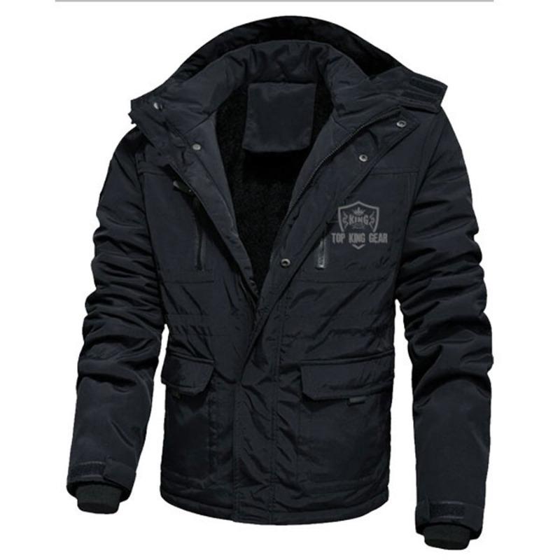 TOP KING GEAR Men's Camo Multi-Pocket Fur Padded Denim Cargo Jacket
