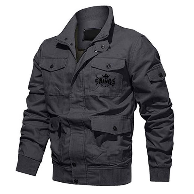 TOP KING GEAR Men's Camo Multi-Pocket Fur Padded Denim Cargo Jacket