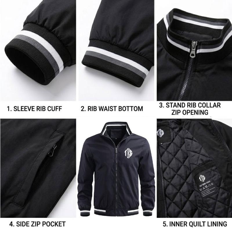TOP KING GEAR Men's Lightweight Bomber Jacket Zip Up With Pockets