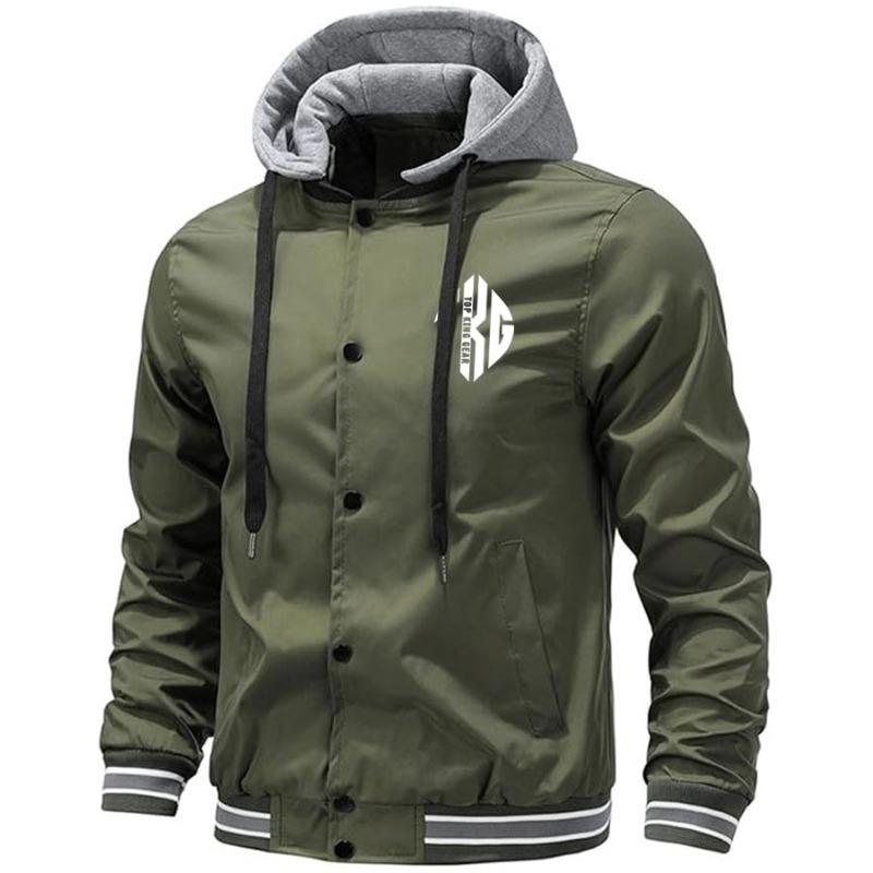 TOP KING GEAR Men's Premium Varsity Hooded Button Down Softshell Jacket - TKG-SSJ-5199
