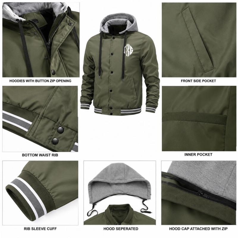 TOP KING GEAR Men's Premium Varsity Hooded Button Down Softshell Jacket - TKG-SSJ-5199