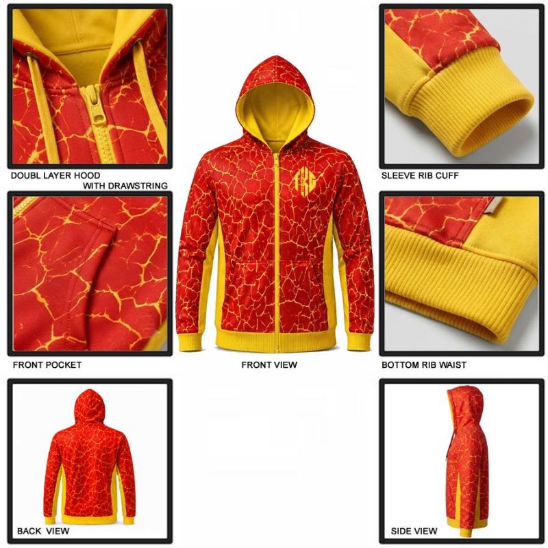 Premium Custom Sublimation Sports Hoodie - 100% Polyester 260/365 GSM Fleece Zip-up Pullover Hoodie | TOP KING GEAR