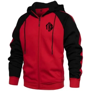 TOPKINGGEAR Men's Contrast Raglan Panel Zip-Up Hoodie - TKG-HD-4441