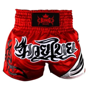 Boxing Muay Thai Shorts - Red Tribal Thai Script Satin Fight Shorts-TKG-BTS-6503