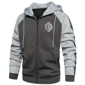 Casual Contrast Panel Raglan Sleeve Zip-Up Hoodie – Cotton Fleece Training &amp; Everyday Wear Hoodie