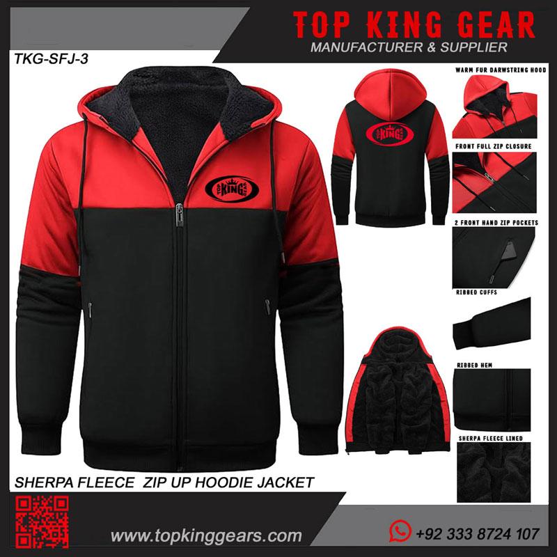 Full Zip Up Thick Sherpa Lined Hoodie Jacket | OEM Sportswear Manufacturer in Sialkot