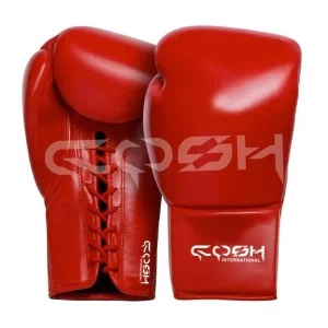 Cosh International Professional Red Boxing Gloves Premium Leather Lace-Up Closure And High-Density Foam Padding
