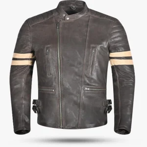 Men’s Vintage Motorcycle Leather Jacket – Genuine Cow Leather Café Racer Biker Jacket